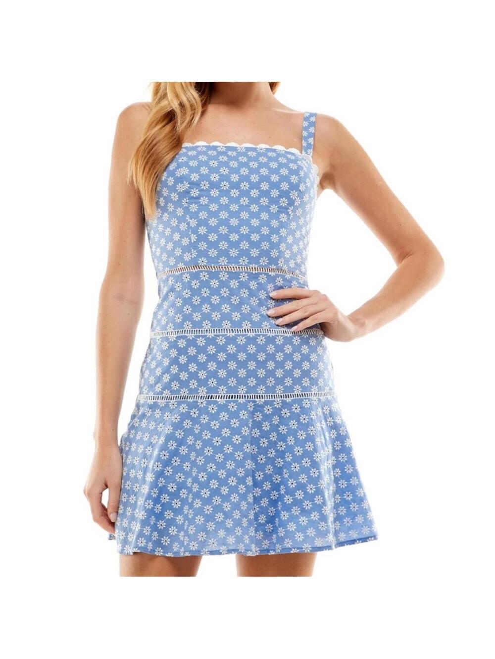 Coquette Babydoll Baby Blue Floral Eyelet Mini Dress XS City Studio 100% Cotton